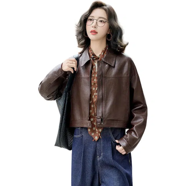 袋鼠 时尚舒适百搭长袖皮衣 女款