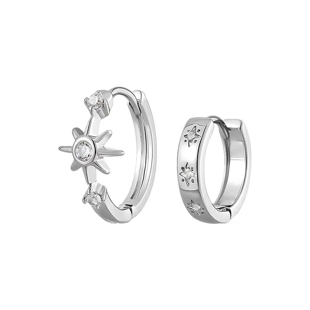 饰伴 八芒星不对称星星耳圈 合金 耳环 男女同款情侣款