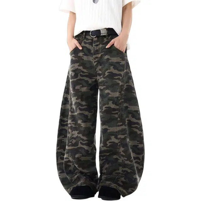 宝米卡 复古伞兵弯刀潮牌宽松廓形设计感情侣做旧工装裤子牛仔裤 男女同款