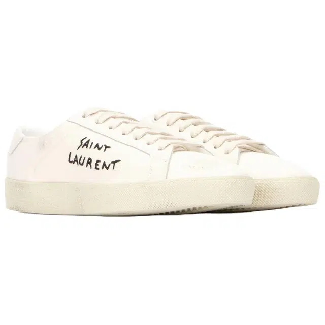 Saint Laurent Leather Low Top Sneakers Cream White