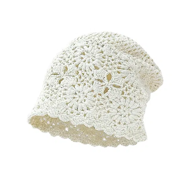 艾佳微 手工编织镂空钩花民族风休闲套头针织帽子盆帽潮 棉 毛线帽 男女同款情侣款