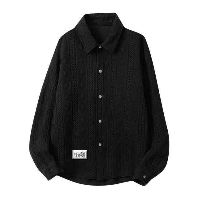 吾皇猫 原创美式复古高街简约基础款翻领长袖衬衣休闲宽松潮流潮牌提花上衣时尚百搭舒适透气衬衫 男女同款