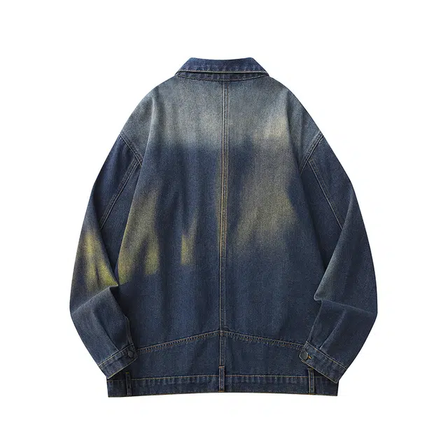 艾梵斯贝 美式复古潮流经典做旧水洗渐变解构拼接小众设计工艺潮酷无性别主义高级感日常通勤百搭宽松休闲情侣牛仔外套 男女同款