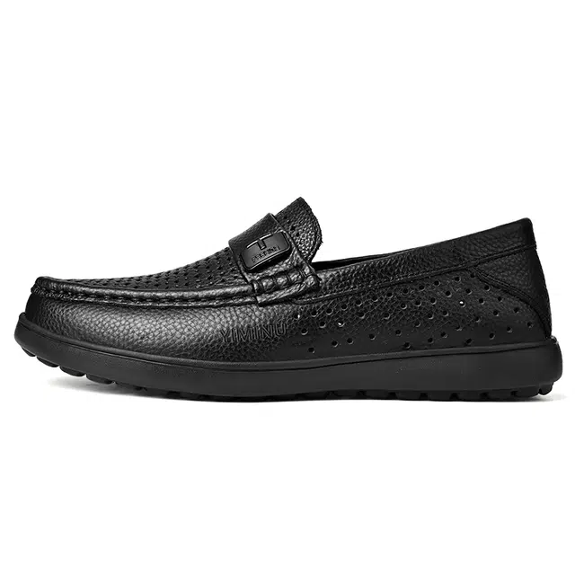 依米奴 夏日 真皮质感 透气镂空 商务正装 职场会议 高颜值 时尚潮流 脚感舒适 低调百搭 日常通勤 休闲鞋 男款 黑色
