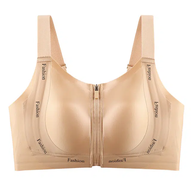 二三二三 粉底液无痕舒适内衣聚拢防下垂收副乳前拉链易穿脱呼吸感美背时尚百搭日常无钢圈可调节肩带文胸 女款