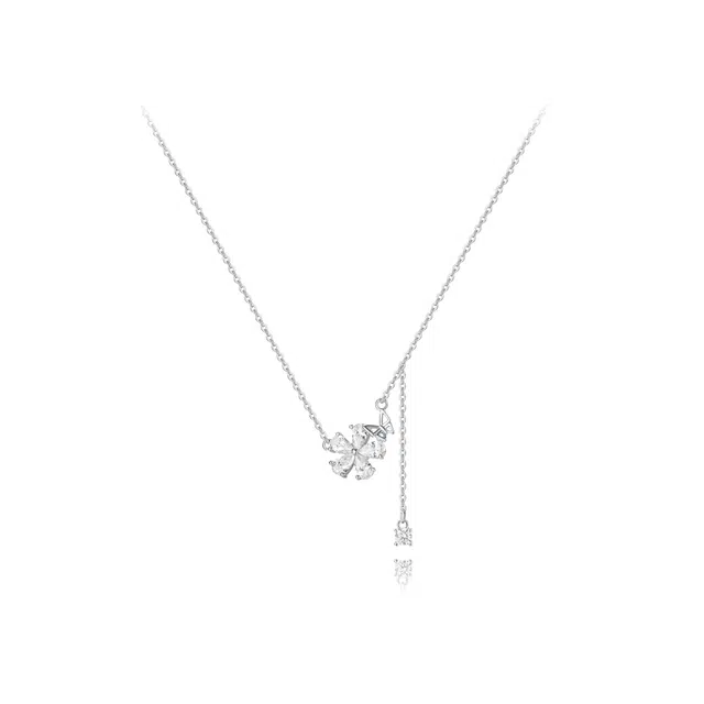 【纯银999 | 花团锦簇】 六桂福珠宝 经典百搭小众设计高级感学生日常简约精致通勤轻奢极简约会温柔气质可调节锁骨链 足银 项链 女款