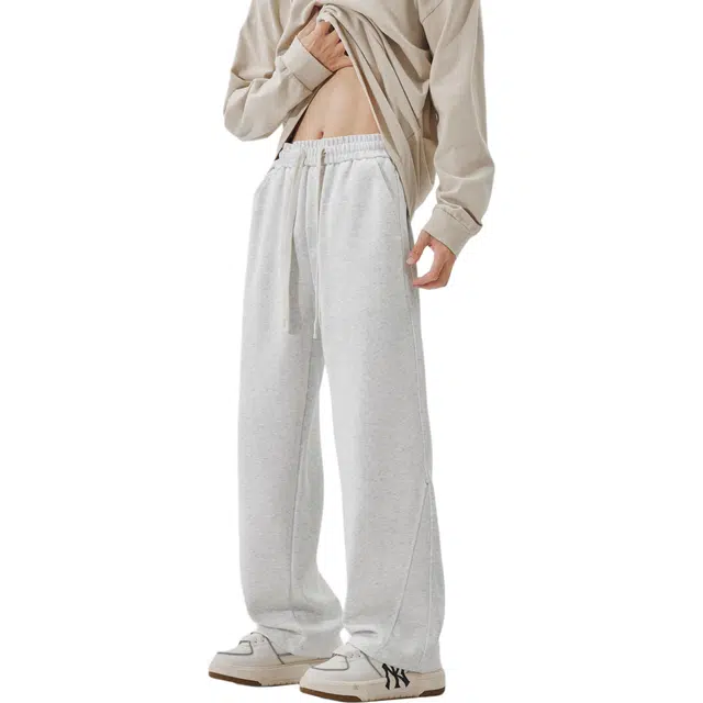 空白町 简约百搭宽松休闲日系直筒系带抽绳纯色户外通勤长裤子结构高级感基础款口袋学院工装裤 男女同款