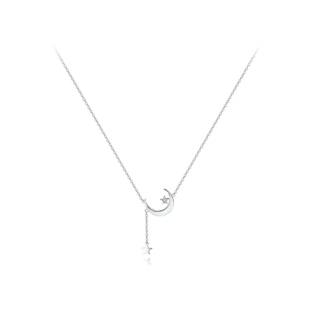 【S925银】 六桂福珠宝 星月系列 小众设计经典百搭精致简约日常高级感轻奢平安通勤温柔气质可调节锁骨链  锆石 项链 女款