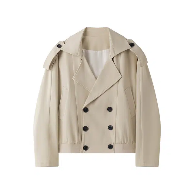 艾梵斯贝 美式复古潮流经典简约设计双排扣翻领时尚日常通勤百搭休闲商务高级感短风衣 男女同款