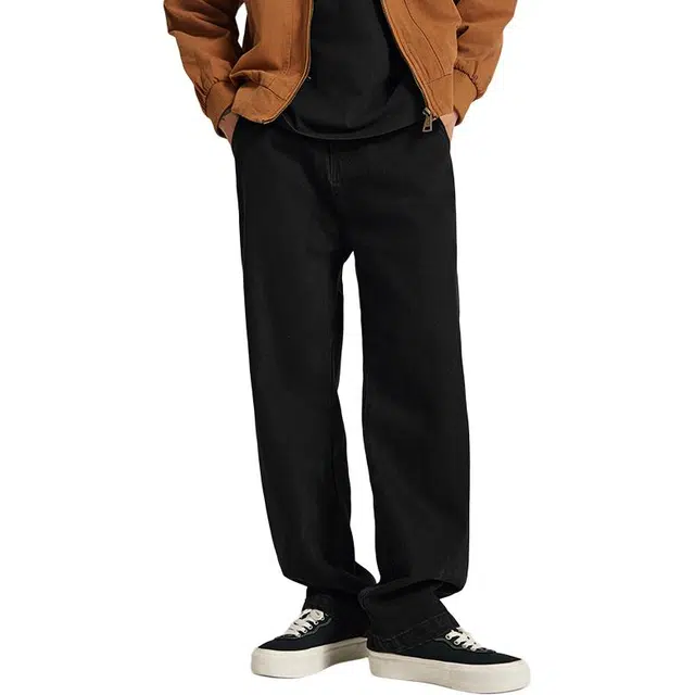 潮人榜 美式高街复古装订设计直筒休闲长裤男士宽松简约松紧腰牛仔裤 男女同款