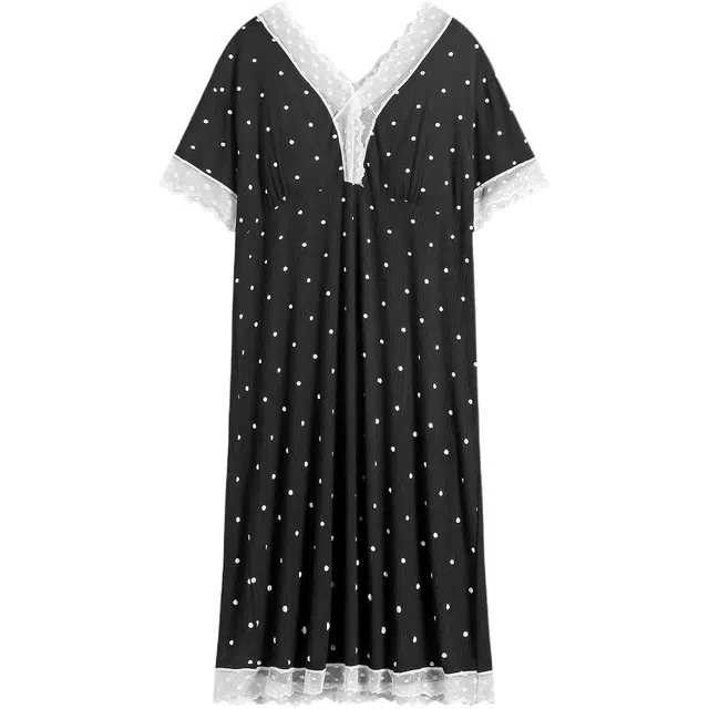 草本初色 带胸垫半袖家居服外穿蕾丝甜美短袖睡裙 女款