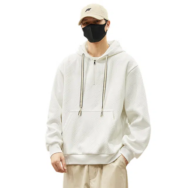 赛瀚 大码外套男生宽松舒适长袖上衣美式潮牌高街风连帽套头大口袋纯色设计青少年时尚百搭潮流帅气日常通勤户外运动休闲卫衣 男女同款