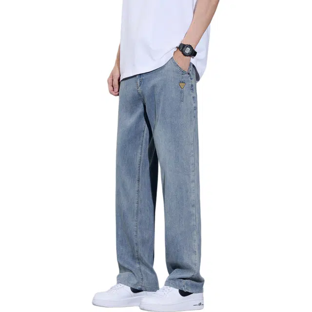 瑞梵帝斯 美式高街风休闲薄款复古水洗时尚百搭适合青少年莱赛尔潮流宽松凉感透气多口袋日常通勤裤男生牛仔裤 男款