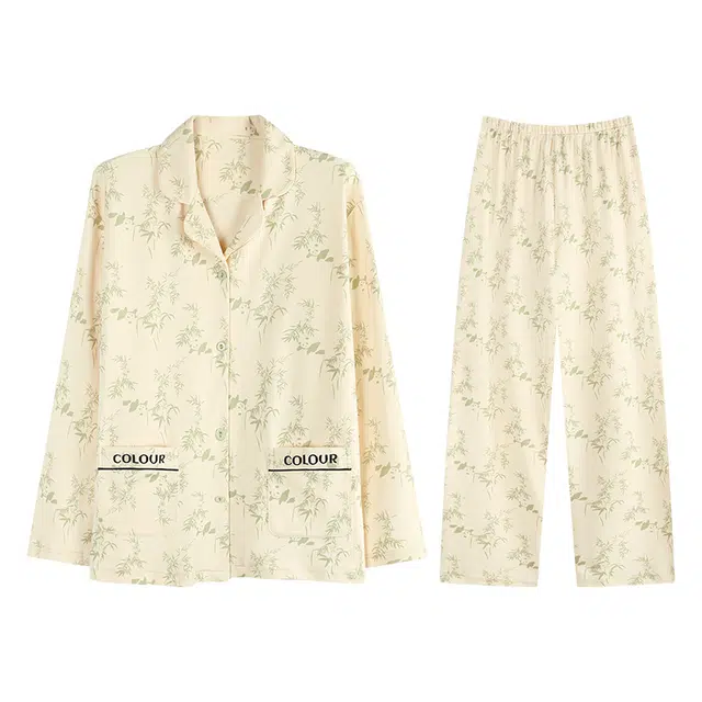 兰缪 春夏秋季纯棉长袖长裤翻领休闲可外穿家居服睡衣套装 女款