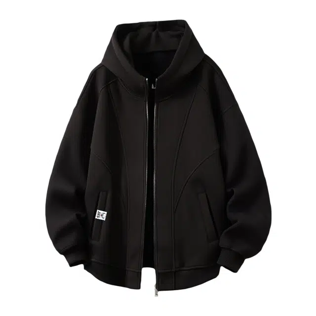 吾皇猫 原创美式复古高街简约基础款学院风连帽开衫上衣宽松潮流潮牌休闲外套时尚百搭舒适透气高级感长袖卫衣 男女同款