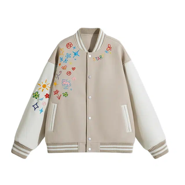 棉基因  美式高街小众涂鸦刺绣宽松简约单排扣字母印花百搭少年感小香风棒球服 男女同款