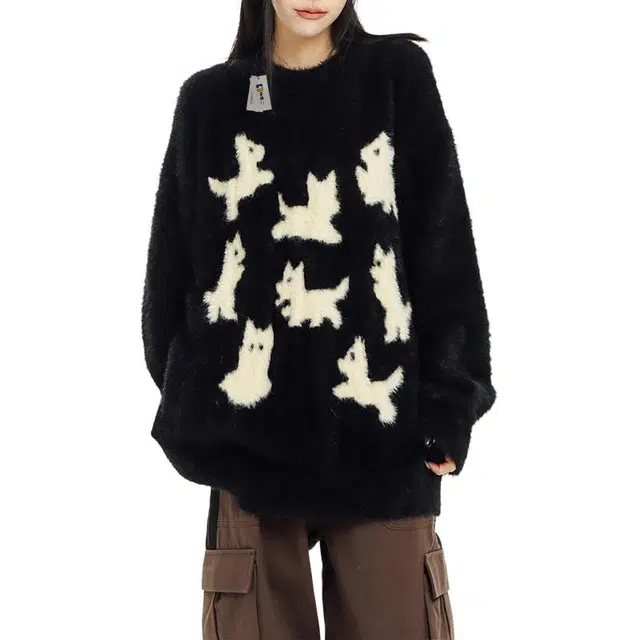 地界二 美式复古百搭印花圆领男潮牌宽松慵懒软糯套头美式复古百搭印花青春活力风针织衫 男款