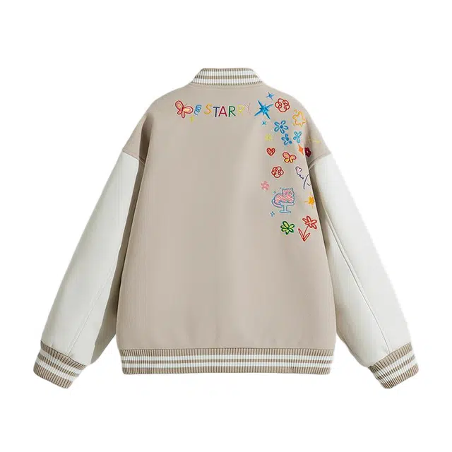 棉基因  美式高街小众涂鸦刺绣宽松简约单排扣字母印花百搭少年感小香风棒球服 男女同款