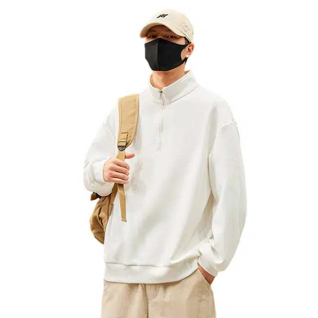 赛瀚 大码外套男生宽松舒适长袖上衣美式潮牌高街风拉链半高领套头纯色设计青少年时尚百搭潮流帅气日常通勤户外运动休闲卫衣 男女同款