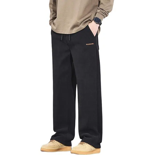 么宁 秋冬季简约百搭弹力宽松直筒裤加绒款保暖舒适透气潮流时尚慵懒风个性痞帅休闲裤 男女同款