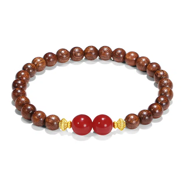 【普陀山官方已过香】 普陀山文创 花繁财茂复古禅意净化心灵岁岁平安吉祥如意鸿运#好运 金丝檀木 木作手串 男女同款情侣款