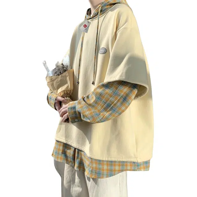 北极绒 假两件男连帽春秋季外套高街小众设计感连帽卫衣 男款