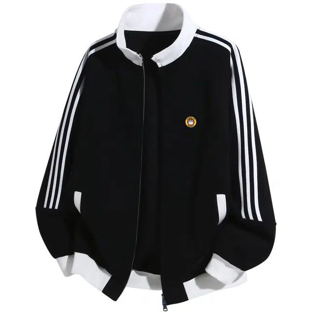 吾皇猫 学院风潮流胸针美式复古无性别主义穿搭立领设计感侧边织带插肩袖休闲宽松运动长袖外套开衫卫衣 男女同款