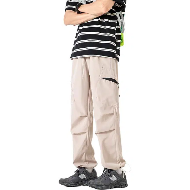 么宁 简约百搭工装裤潮流时尚褶皱感舒适透气个性痞帅收脚宽松直筒裤户外日常运动休闲裤 男女同款