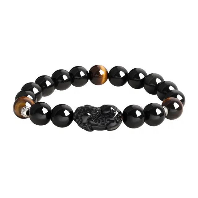 陌阡雪 狮来运转 国潮醒狮 新中式 招财貔貅 安康纳福 时尚简约百搭#好运天然 黑曜石 手串 男女同款情侣款