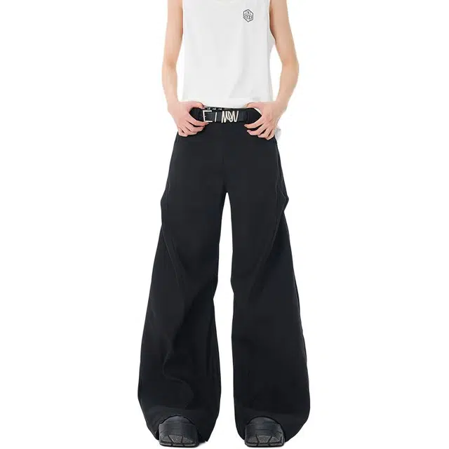 极限涡轮 美式高街春季百搭低腰垂感西装宽松阔腿拖地裤子休闲裤 男女同款