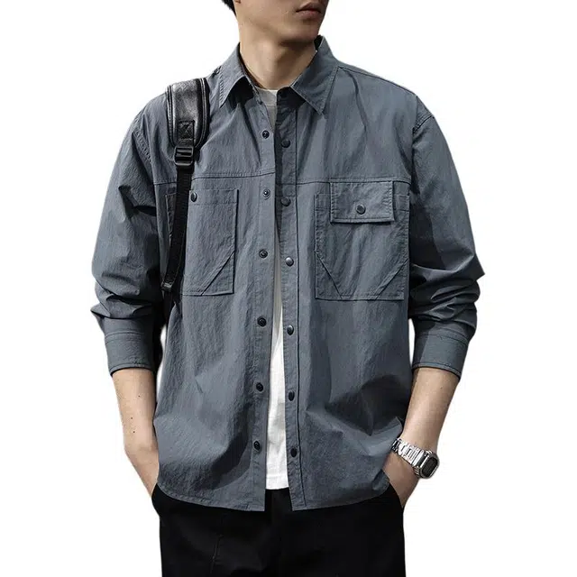 前进牛 美式休闲复潮牌古山系户外工装长袖春季潮流通勤百搭透气开衫宽松衬衫 男女同款