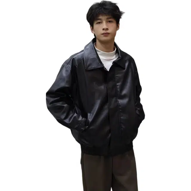 徐百货 美式春秋高街痞帅大码宽松休闲棒球服皮夹克外套舒适潮流百搭皮衣 男女同款