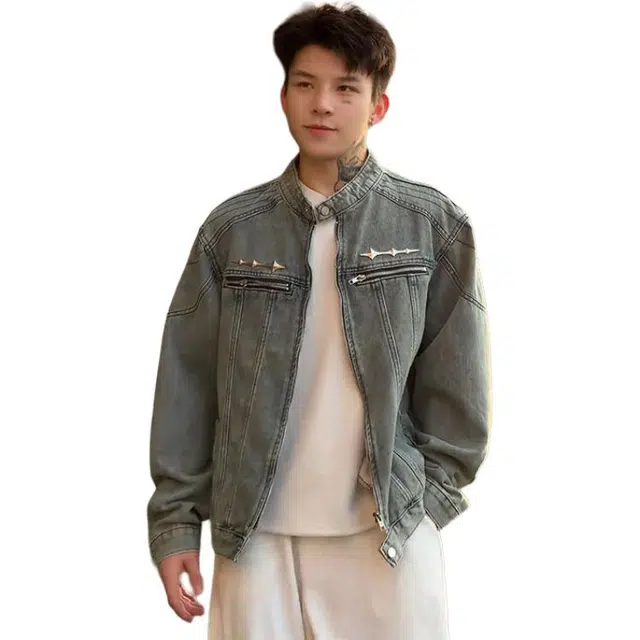 单爵 牛仔外套男高级感秋季发型师潮牌男装短款夹克 男女同款