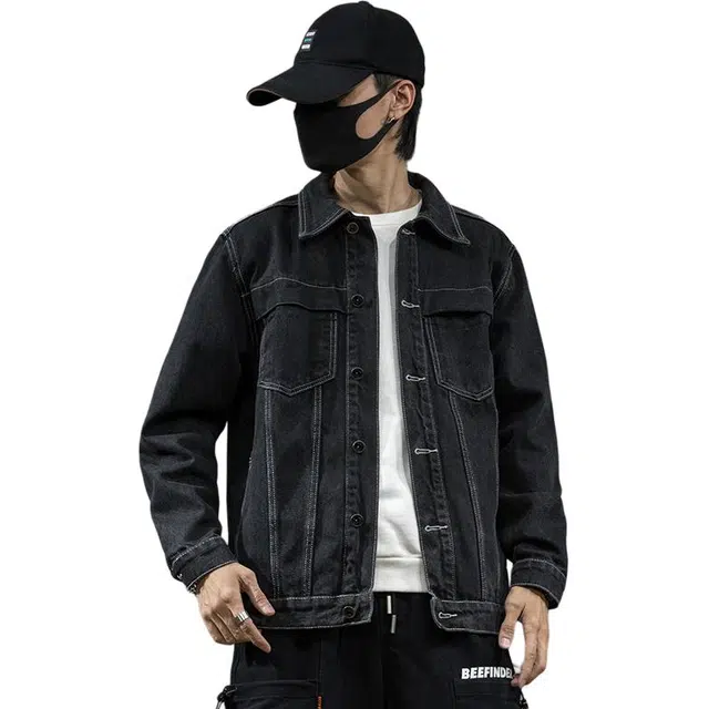 太子龍 潮牌明线宽松大码韩版工装上衣学生牛仔外套 男款