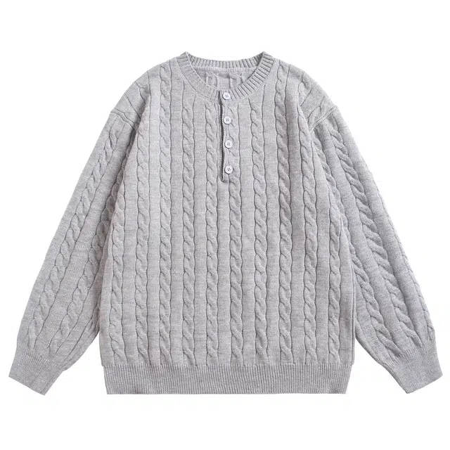 北欧攻略 基础款纯色宽松美式百搭长袖套头打底衫秋冬慵懒风高级感休闲运动半开领保暖针织衫 男女同款