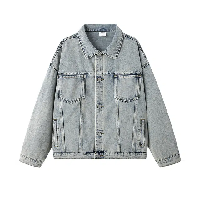 艾梵斯贝 美式复古潮流翻领单排扣经典简约设计水洗工艺廓形法式慵懒风潮酷高街风日常休闲百搭夹克牛仔外套 男女同款