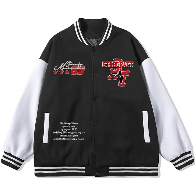 星际者  美式高街帅气拼接落肩复古长袖休闲夹克百搭外套学院风宽松棒球服 男女同款