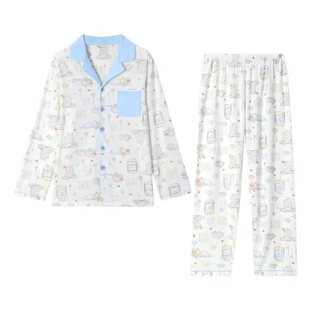 久岁伴开襟家居服套装 纯棉透气秋冬季青少年