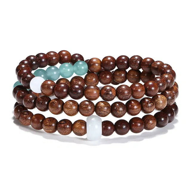 【普陀山官方已过香】 普陀山文创 水逆退散复古国潮风檀香纳福小众设计蓝水玉髓智慧开运文玩盘珠#好运 金丝檀木 木作手串 男女同款情侣款