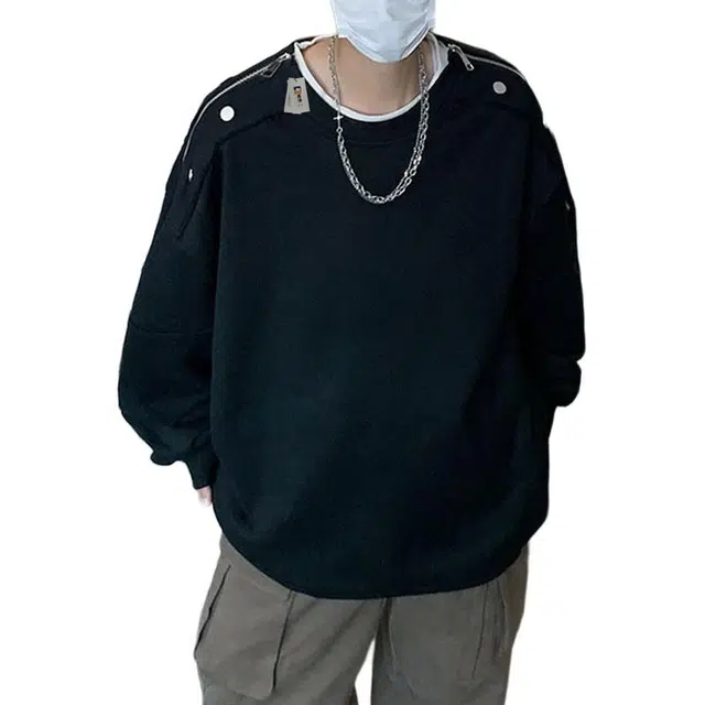 地界二 美式潮牌小众设计感圆领男高街复古宽松百搭休闲上衣设计感圆领高街常规潮套头卫衣 男款