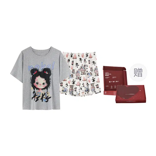 顶瓜瓜 棉质短袖短裤圆领套头可爱卡通女孩家居服夏季睡衣礼盒 女款