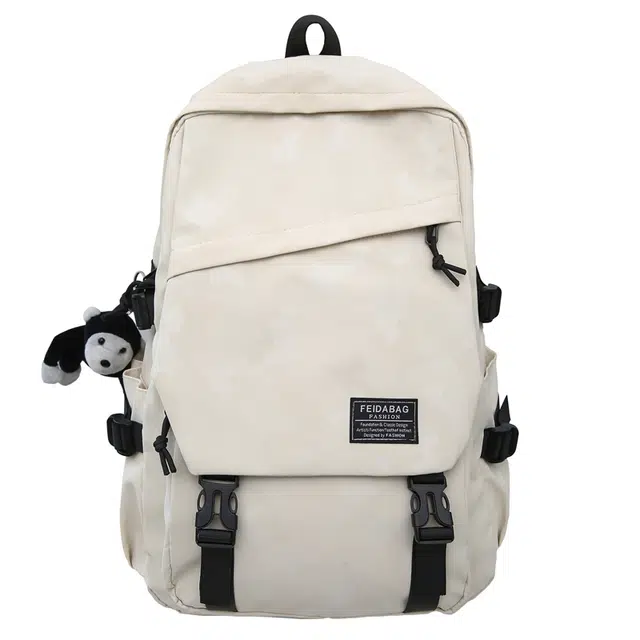 蔻蒂熊 男士简约百搭大容量小型旅行背包女初中生高中大学生书包男 尼龙布 双肩包 常规 青少年 白色/黑色/卡其色/蓝色