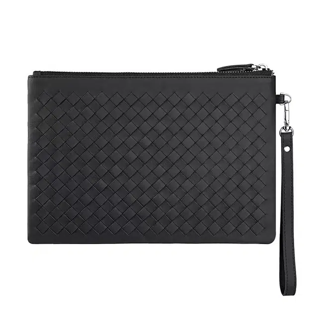 掐尖 手工编织纹手腕包手机包 头层牛皮 手拿包 常规 男款 黑色/棕色