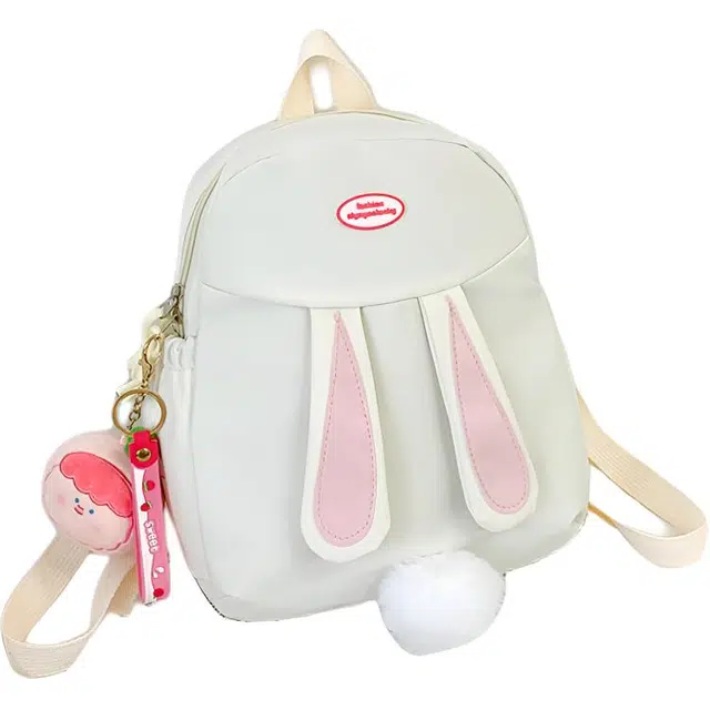 蔻蒂熊 高颜值可爱兔耳朵女女孩儿童小书包出游旅行学生小背包甜美 涤纶 双肩包 常规 青少年 白色/粉色