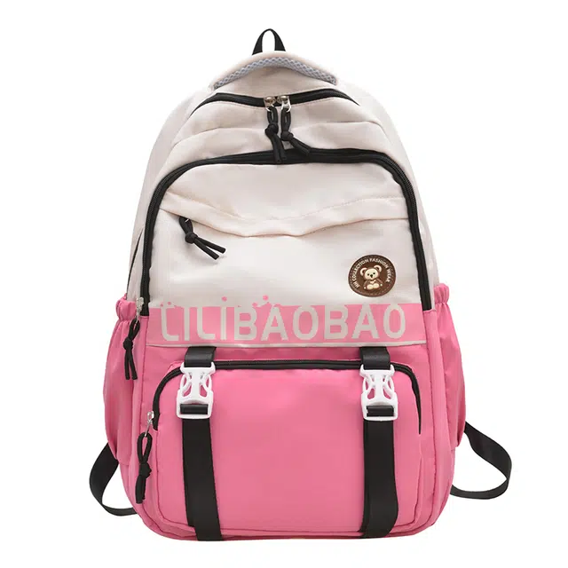 德力熊 撞色大容量书包百搭时尚轻便背包短途旅行电脑包 尼龙布 双肩包 常规 男女同款情侣款 多色