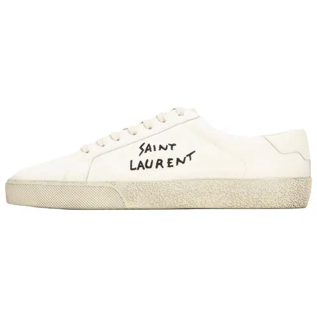Saint Laurent Leather Low Top Sneakers Cream White