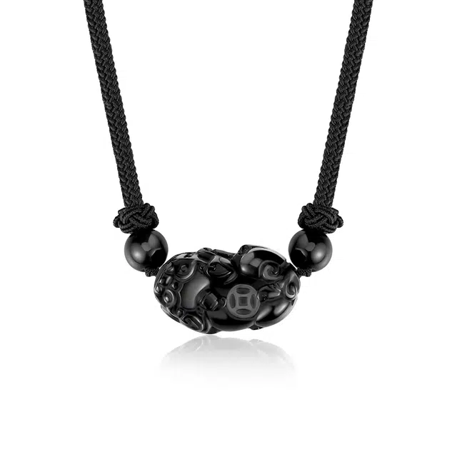 【招财貔貅】中国黄金 央创时尚 吞金吊坠 新中式国潮小众设计简约百搭聚财纳福编绳 表白礼盒天然 黑曜石 项链 男款