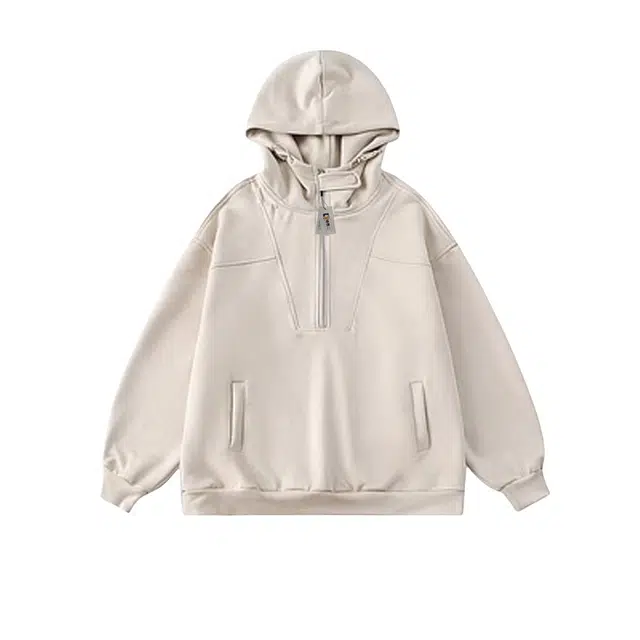 地界二 美式复古潮牌高级感麂皮绒连帽男街头宽松百搭休闲麂皮绒连帽宽松纯色常规潮套头卫衣 男款