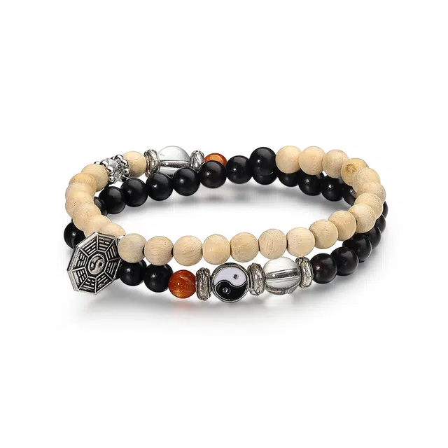 彗时 武当山新中式山鬼花钱太极国风印象龙年本命年叠戴双圈 平安锁平安扣招财转运貔貅醒狮绿檀佛珠 菩提根 手串 男女同款情侣款