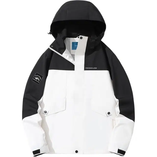 太子龍 户外冲锋衣登山服外套潮流连帽时尚拼接防风防水风衣单层夹克 男女同款